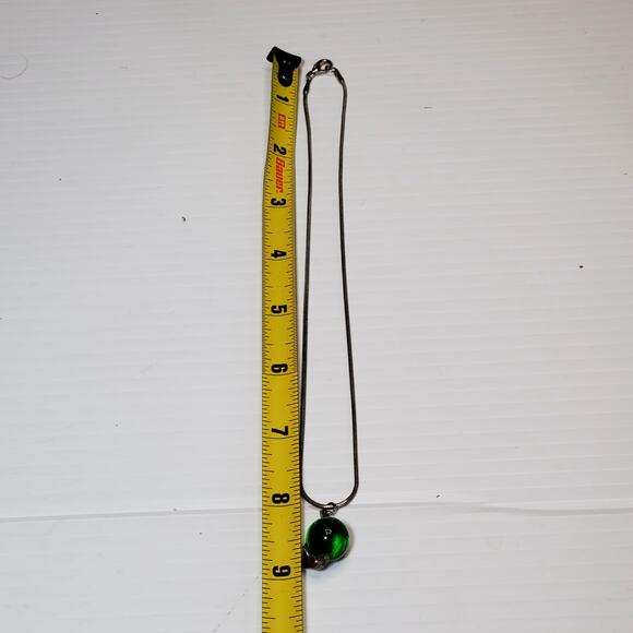 925 Dolphin Wrapped Around Green Glass Ball Charm 16" Necklace Retro - Picture 4 of 9